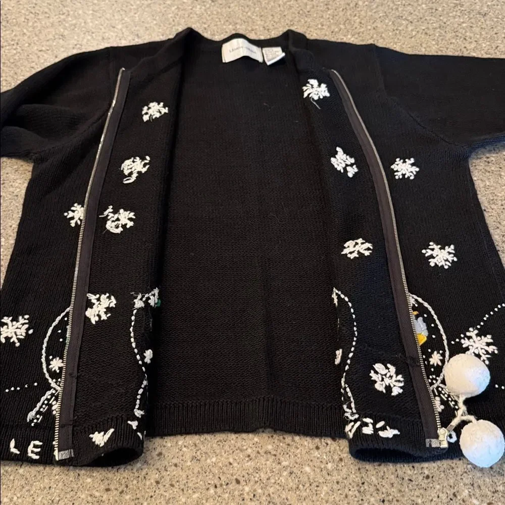 LEMON GRASS Vintage Winter Christmas Snow Globe Let It Snow Embroidered Cardigan